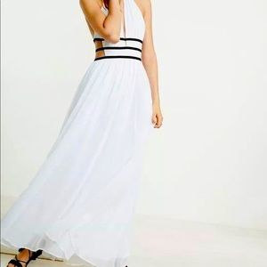 EXPRESS WHITE STRAPPY CUT-OUT PLUNGE MAXI DRESS